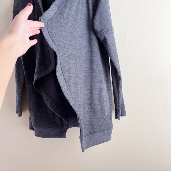 Athleta Blissful Wrap Hooded Cardigan Sweater Open Front Heather Charcoal Grey S - Picture 6 of 12